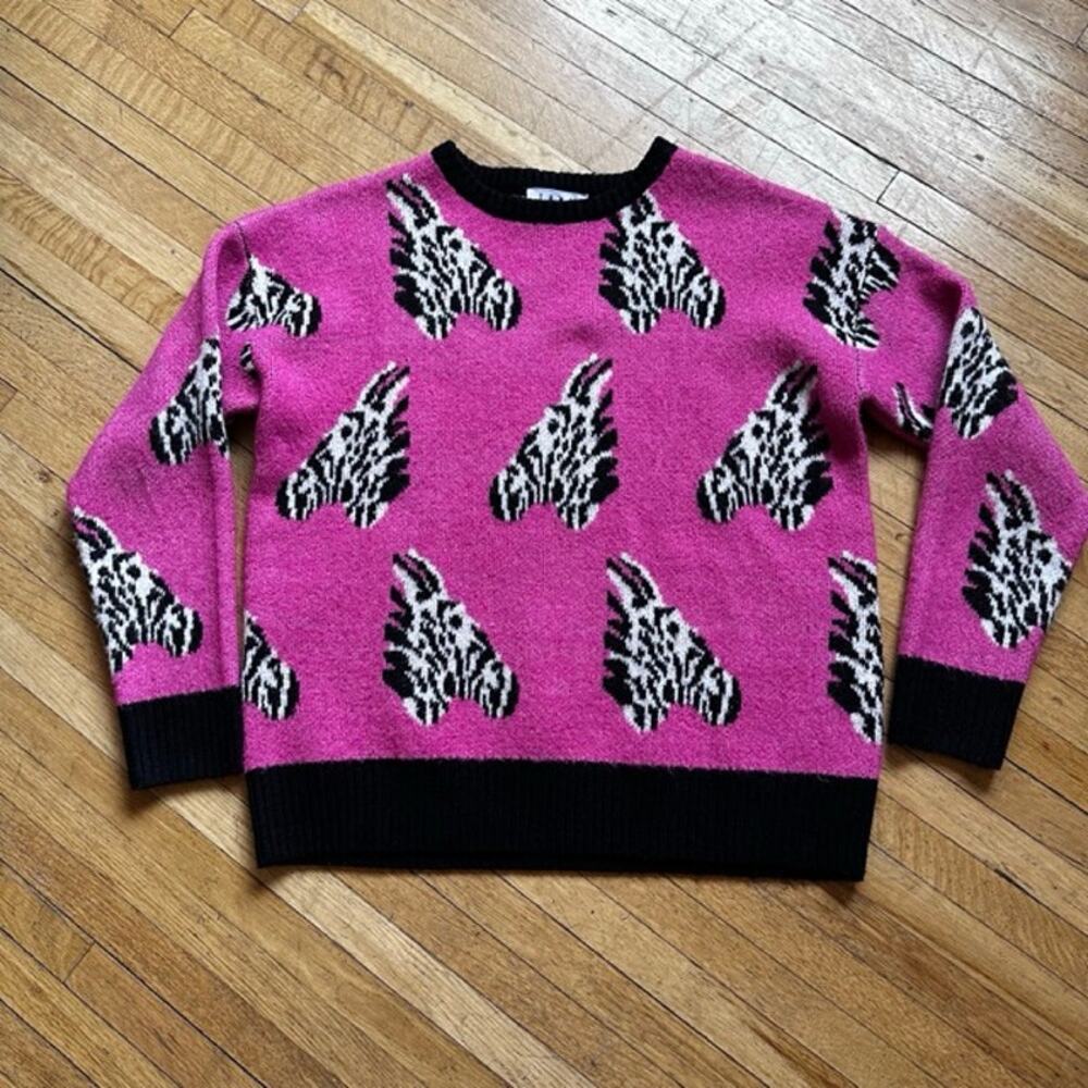 THML Zebra Print Sweater Pink-Black Size S Crewneck